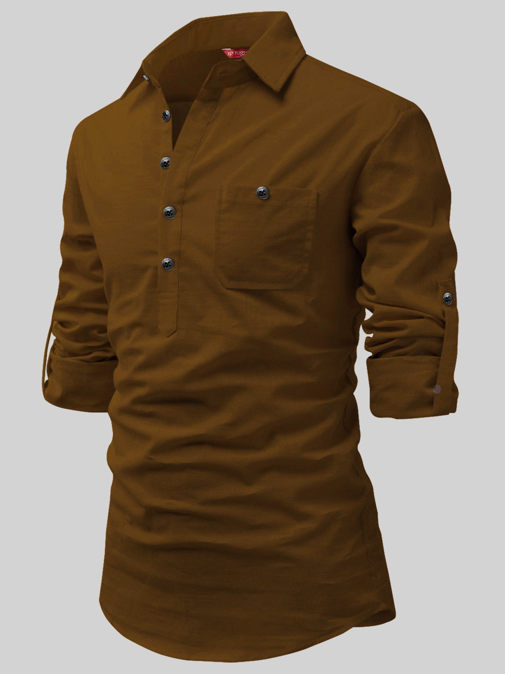 FireFish Men's Slim Fit Dark Teal With White Cotton Short Kurta Pack 2