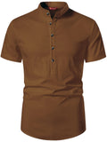 FireFish Men's Slim Fit Beige with White Color Pure Cotton Half Sleeve Short Kurta Pack 2