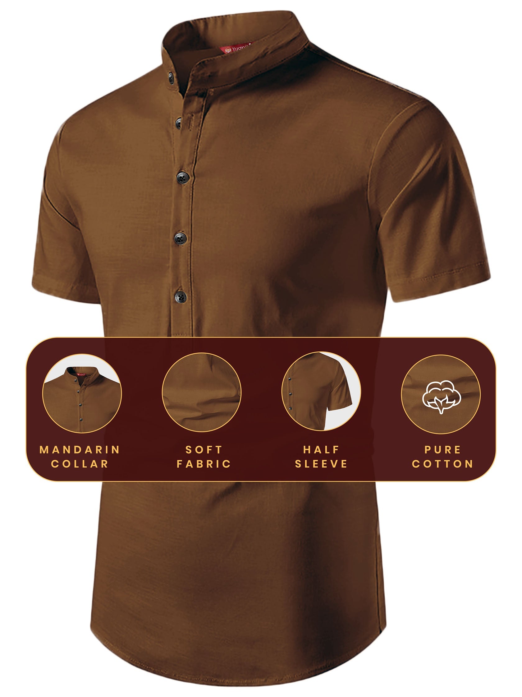 FireFish Men's Slim Fit Half Sleeve Beige Color Pure Cotton Short Kurta