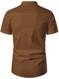 FireFish Men's Slim Fit Beige with Black Color Pure Cotton Half Sleeve Short Kurta Pack 2