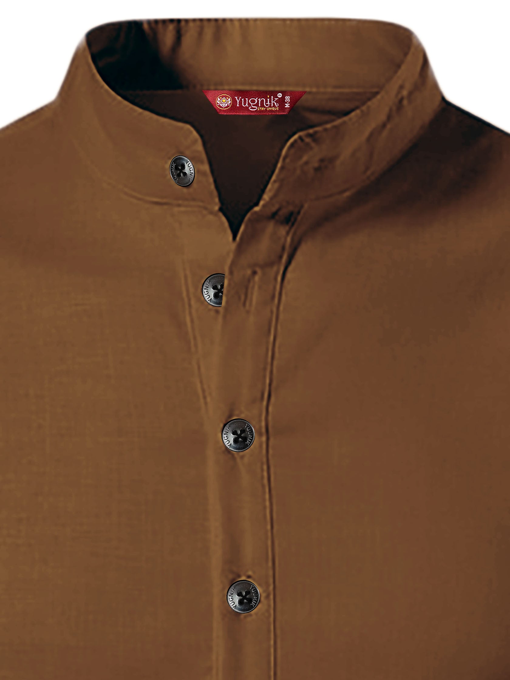 FireFish Men's Slim Fit Beige with White Color Pure Cotton Half Sleeve Short Kurta Pack 2