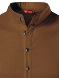 FireFish Men's Slim Fit Beige with Black Color Pure Cotton Half Sleeve Short Kurta Pack 2