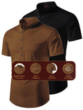 FireFish Men's Slim Fit Beige with Black Color Pure Cotton Half Sleeve Short Kurta Pack 2