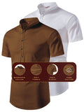 FireFish Men's Slim Fit Beige with White Color Pure Cotton Half Sleeve Short Kurta Pack 2