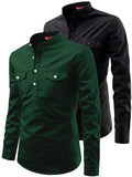 FireFish Men's Slim Fit Double Pocket Beige With Black Cotton Short Kurta Pack 2