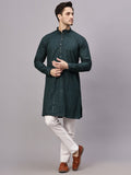 FireFish Men's Pista Chikankari Florist Sequined Long Kurta Set