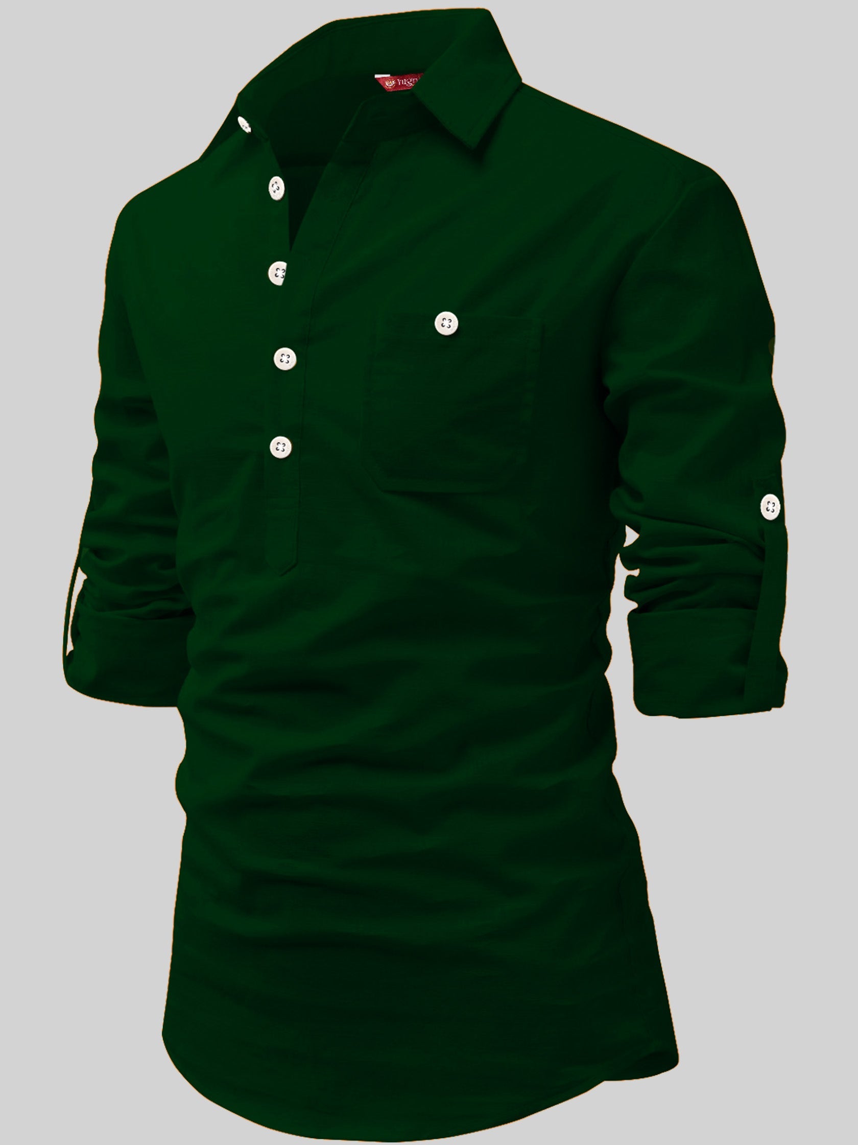 FireFish Men's Slim Fit Dark Teal With White Cotton Short Kurta Pack 2