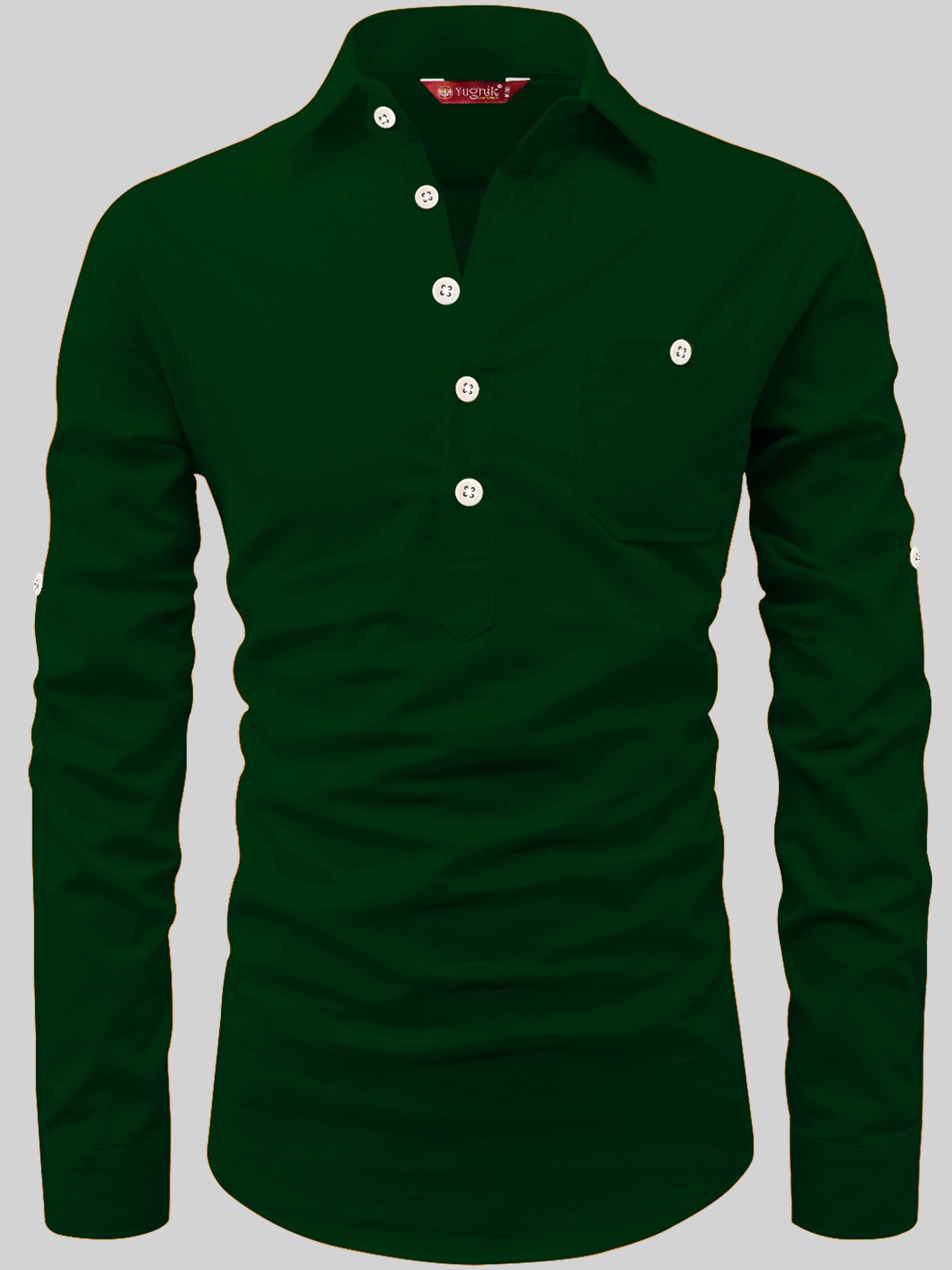 FireFish Men's Slim Fit Dark Teal With White Cotton Short Kurta Pack 2