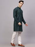 FireFish Men's Pista Chikankari Florist Sequined Long Kurta Set