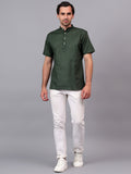 FireFish Men's Slim Fit Beige with White Color Pure Cotton Half Sleeve Short Kurta Pack 2