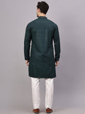 FireFish Men's Pista Chikankari Florist Sequined Long Kurta Set