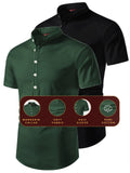 FireFish Men's Slim Fit Beige with Black Color Pure Cotton Half Sleeve Short Kurta Pack 2