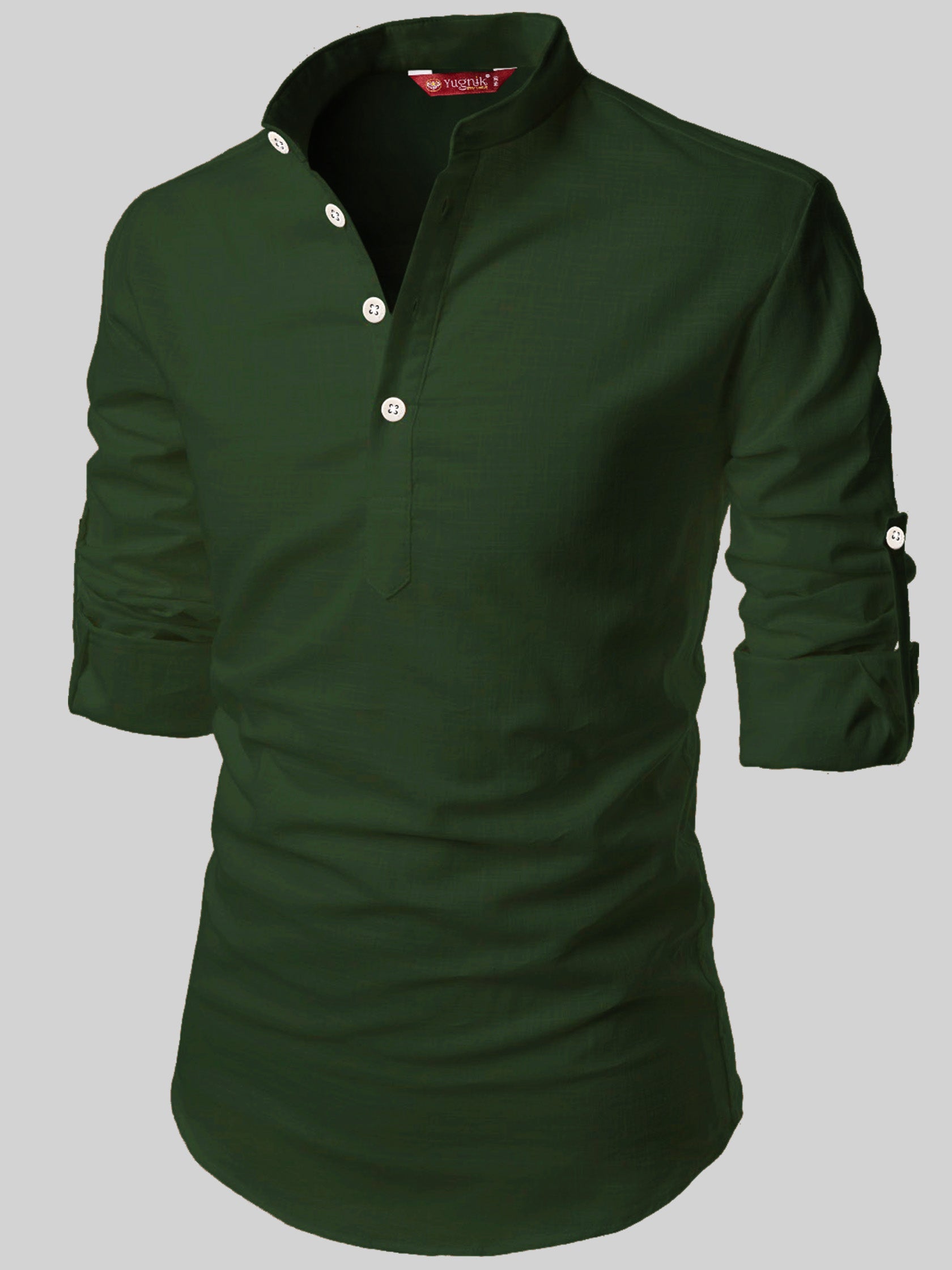 FireFish Men's Slim Fit Full Sleeve Yellow Cotton Short Kurta