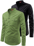 FireFish Men's Slim Fit Double Pocket Beige With Black Cotton Short Kurta Pack 2