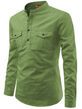 FireFish Men's Slim Fit Double Pocket Beige Color Pure Cotton Short Kurta