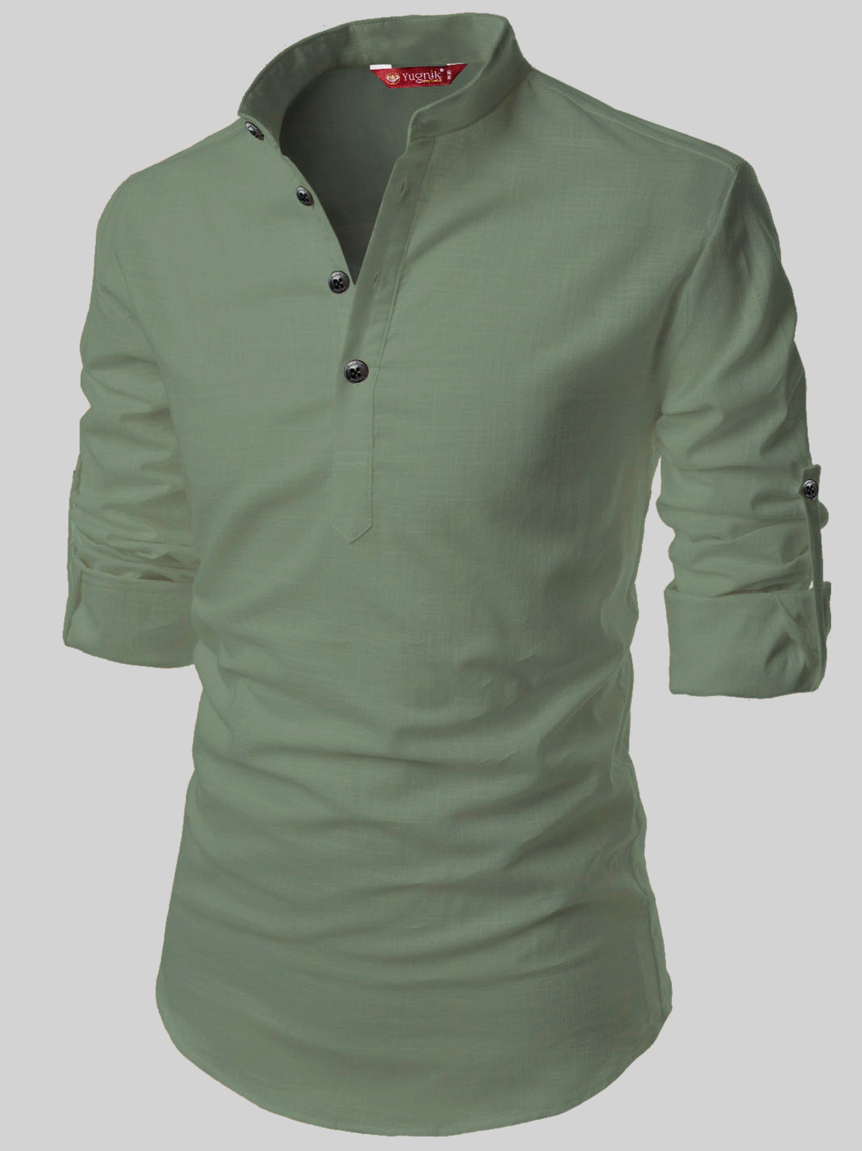 FireFish Men's Slim Fit Full Sleeve Yellow Cotton Short Kurta