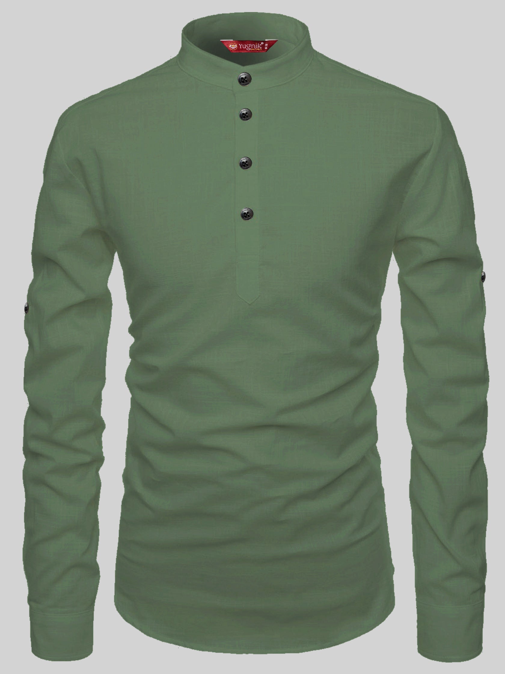 FireFish Men's Slim Fit Full Sleeve Yellow Cotton Short Kurta