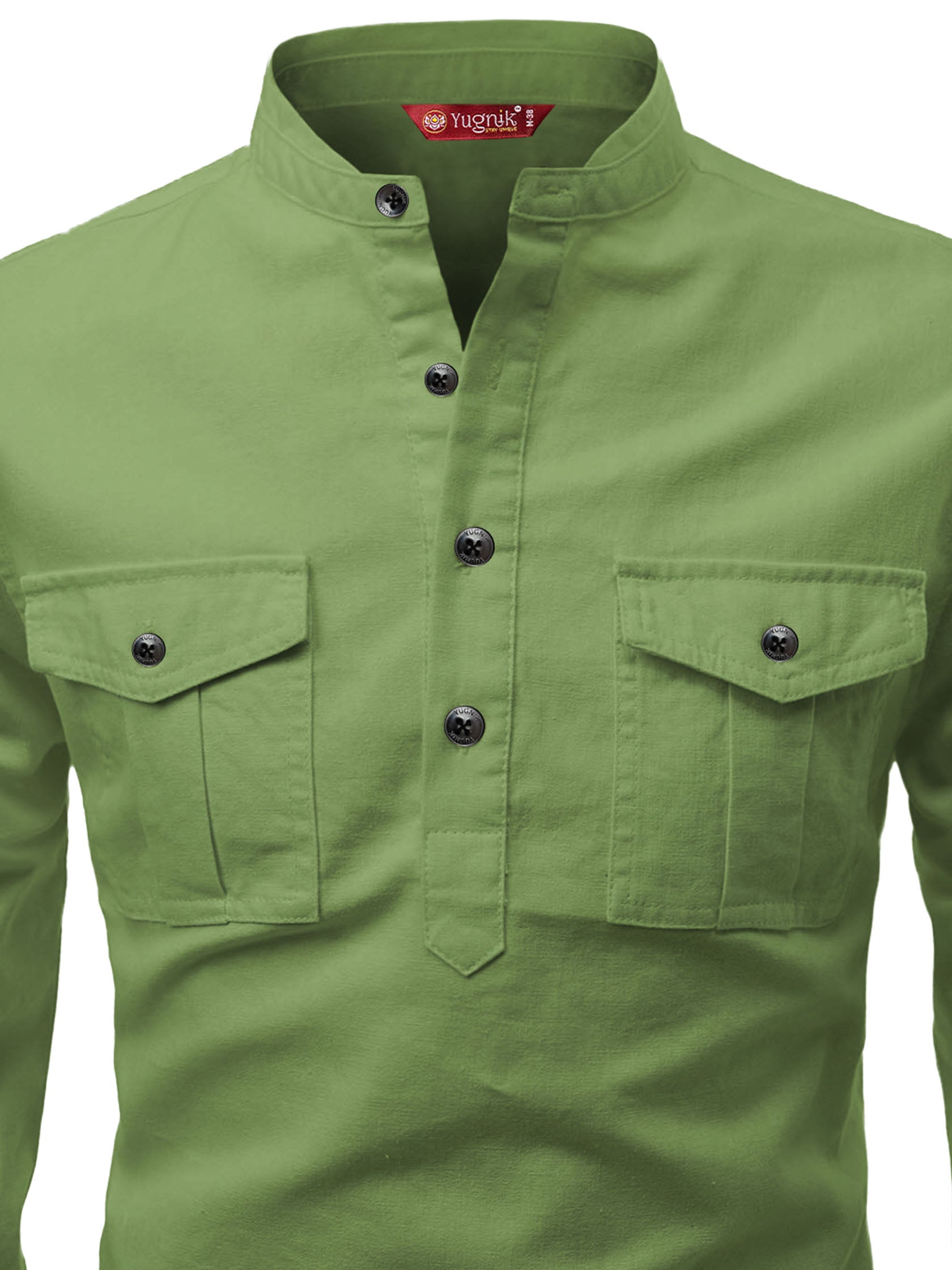 FireFish Men's Slim Fit Double Pocket Beige Color Pure Cotton Short Kurta