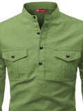 FireFish Men's Slim Fit Double Pocket Beige Color Pure Cotton Short Kurta