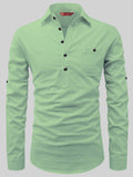 FireFish Men's Slim Fit Dark Teal With White Cotton Short Kurta Pack 2