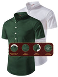 FireFish Men's Slim Fit Beige with White Color Pure Cotton Half Sleeve Short Kurta Pack 2