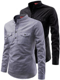 FireFish Men's Slim Fit Double Pocket Beige With Black Cotton Short Kurta Pack 2