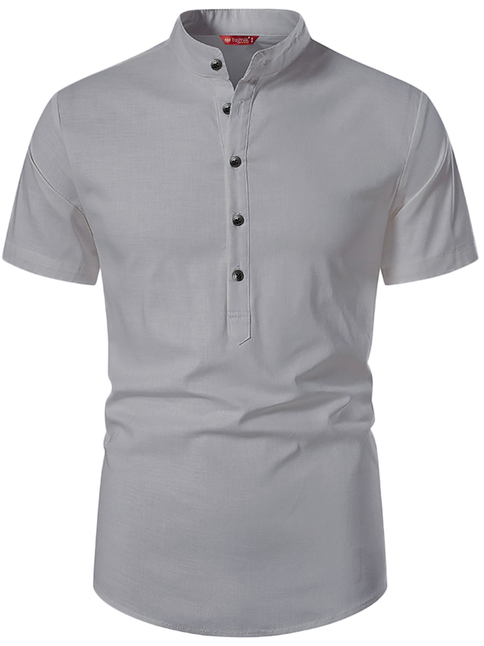 FireFish Men's Slim Fit Beige with White Color Pure Cotton Half Sleeve Short Kurta Pack 2