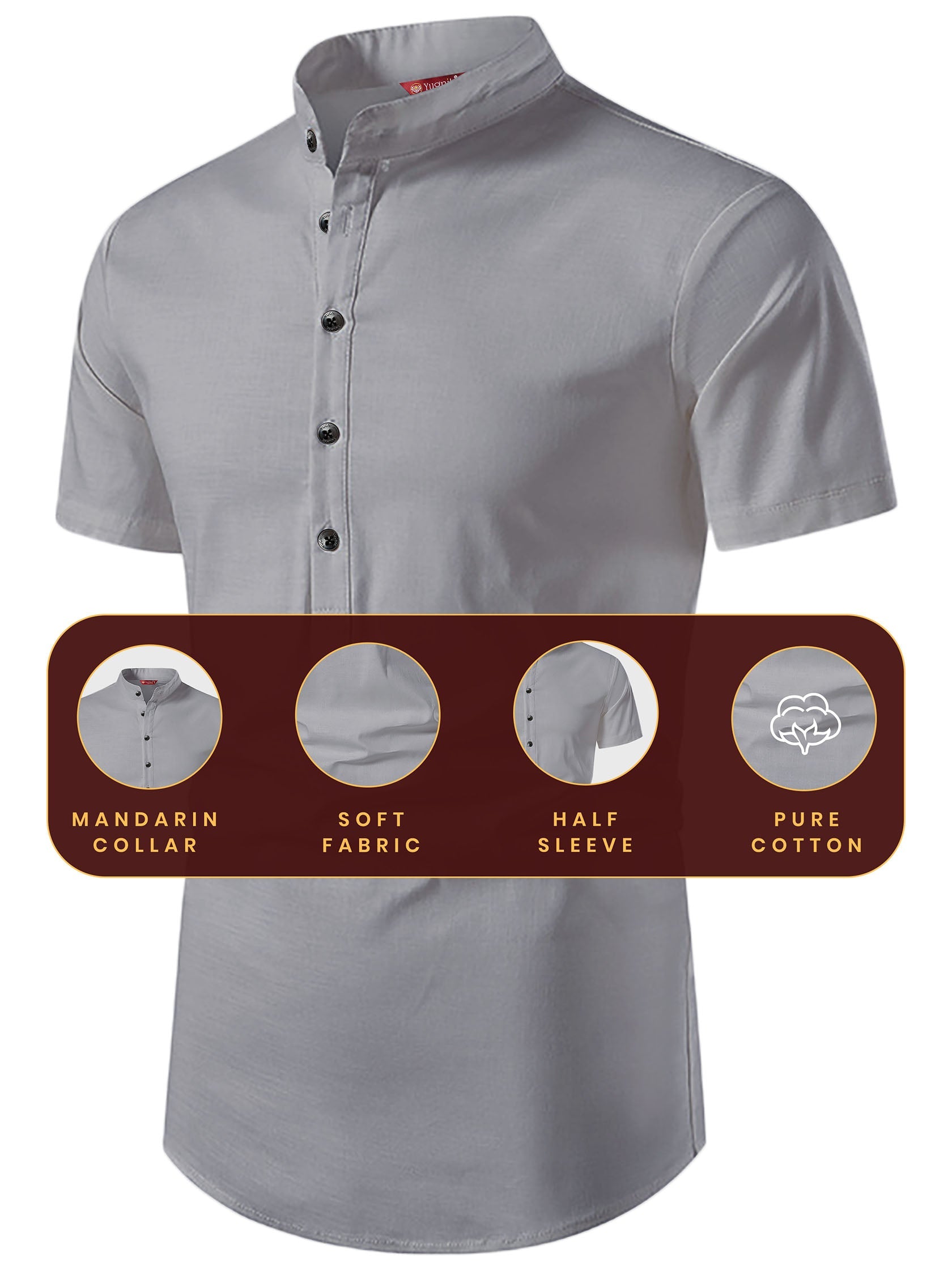 FireFish Men's Slim Fit Half Sleeve Beige Color Pure Cotton Short Kurta