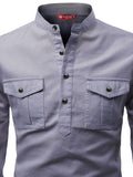 FireFish Men's Slim Fit Double Pocket Beige With Black Cotton Short Kurta Pack 2