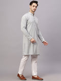 FireFish Men's Pista Chikankari Florist Sequined Long Kurta Set
