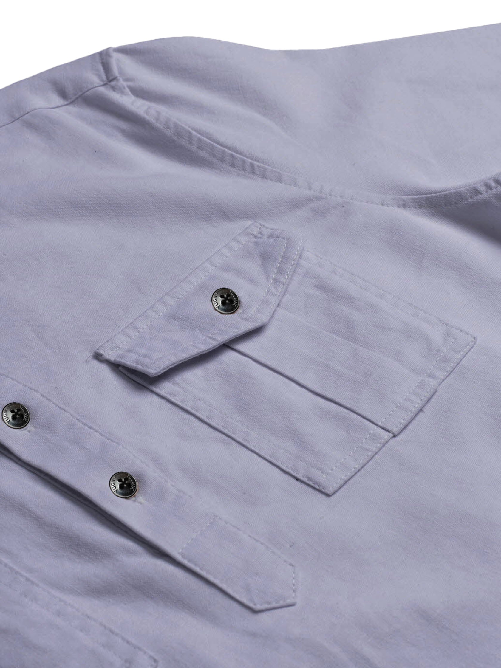 FireFish Men's Slim Fit Double Pocket Beige With White Cotton Short Kurta Pack 2