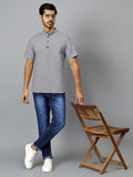FireFish Men's Slim Fit Half Sleeve Beige Color Pure Cotton Short Kurta