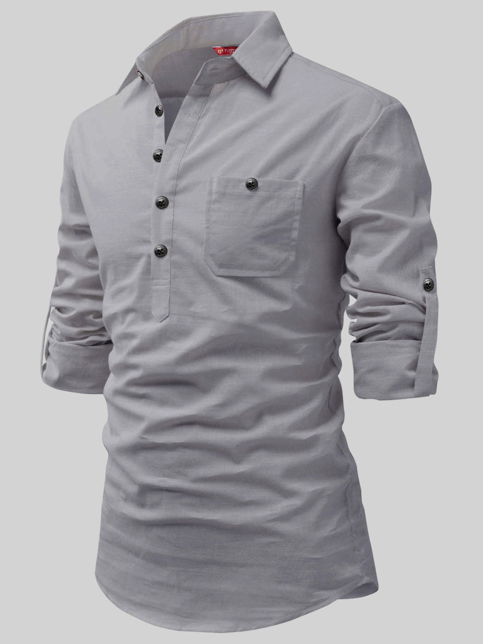 FireFish Men's Slim Fit Dark Teal With White Cotton Short Kurta Pack 2