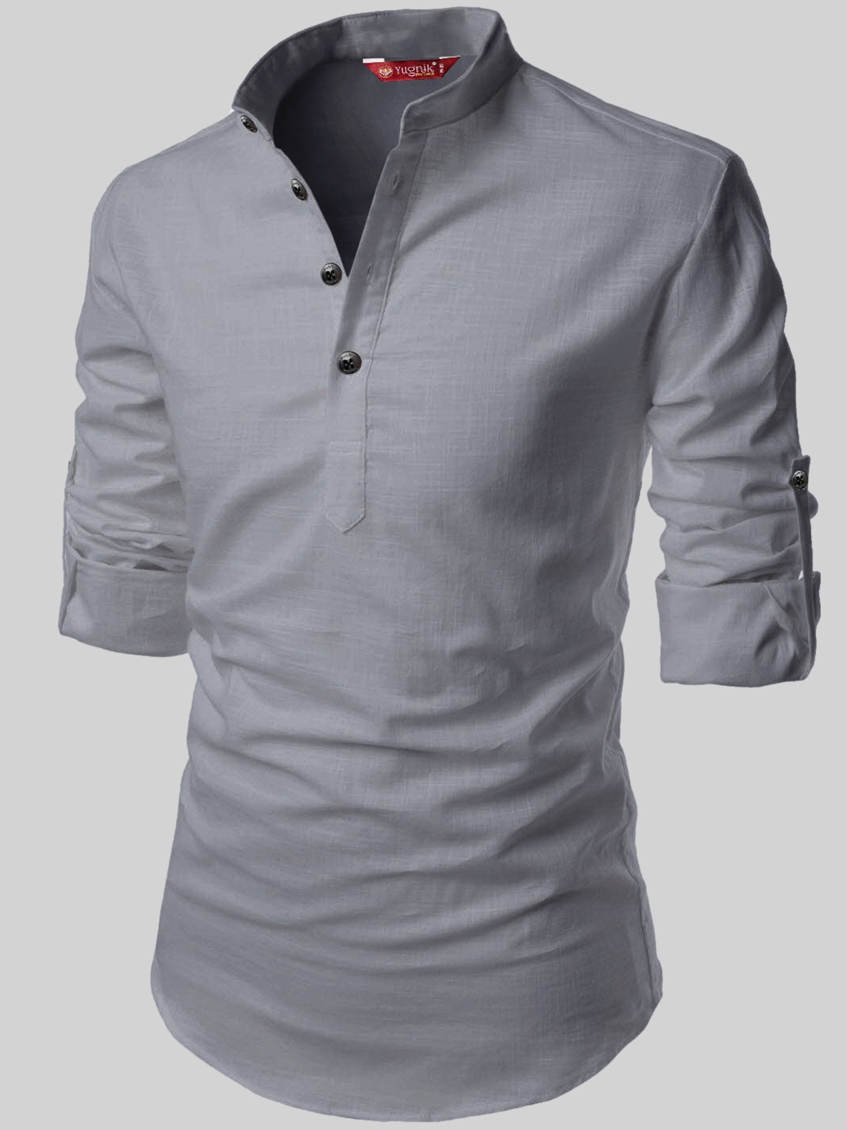 FireFish Men's Slim Fit Full Sleeve Yellow Cotton Short Kurta
