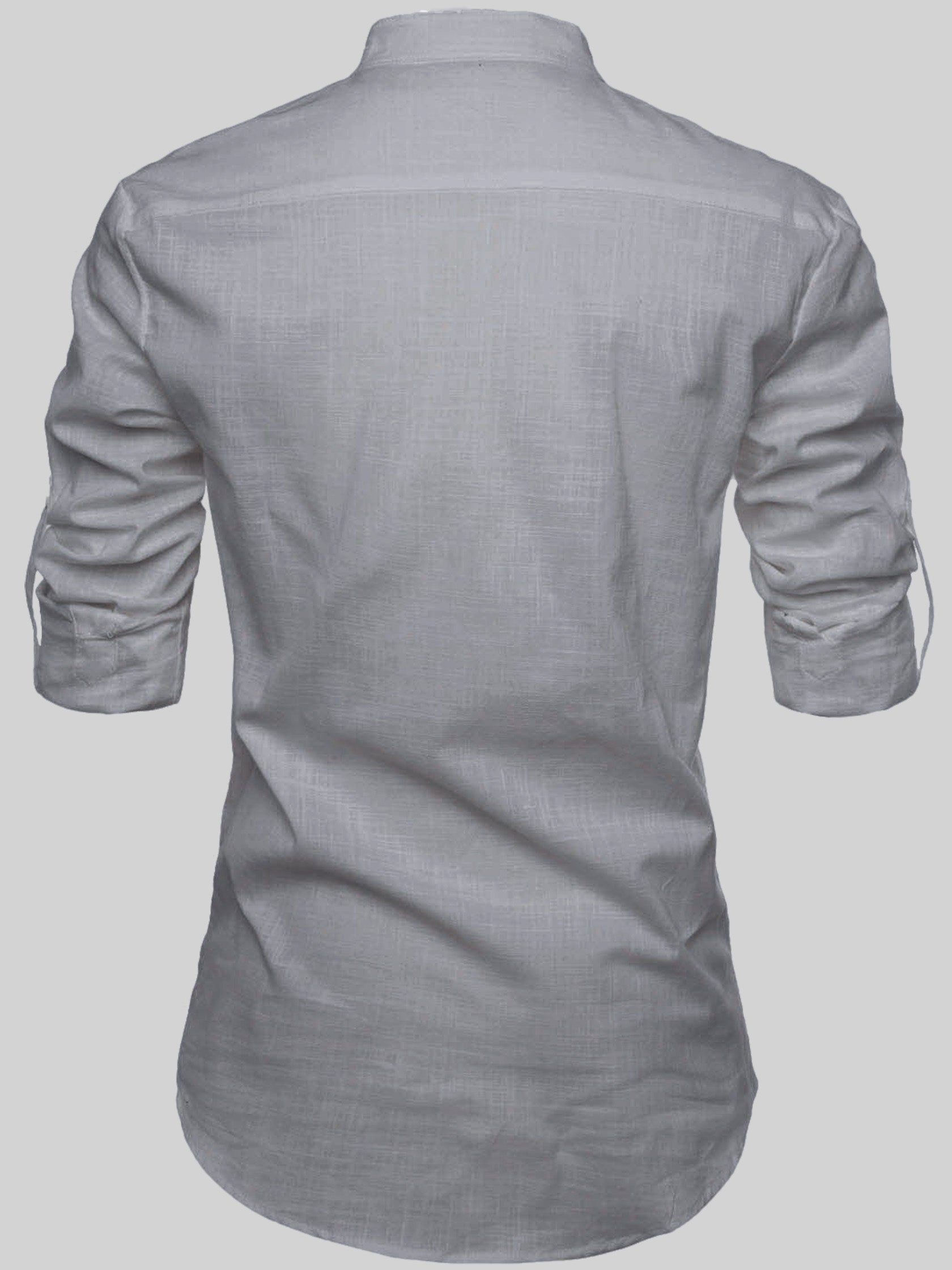FireFish Men's Slim Fit Grey with White Color Cotton Short Kurta Pack 2