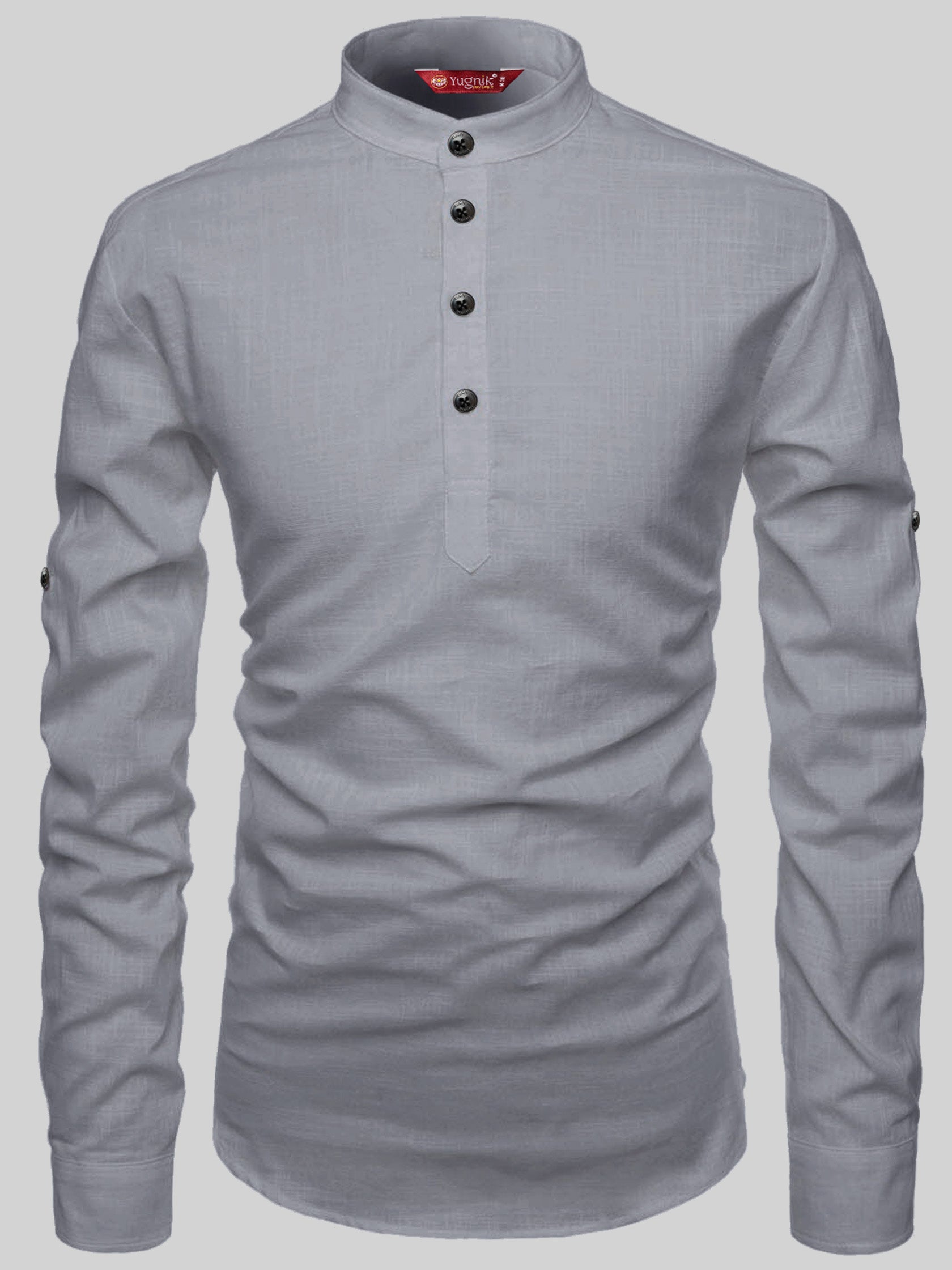 FireFish Men's Slim Fit Peach With Black Color Cotton Short Kurta Pack 2