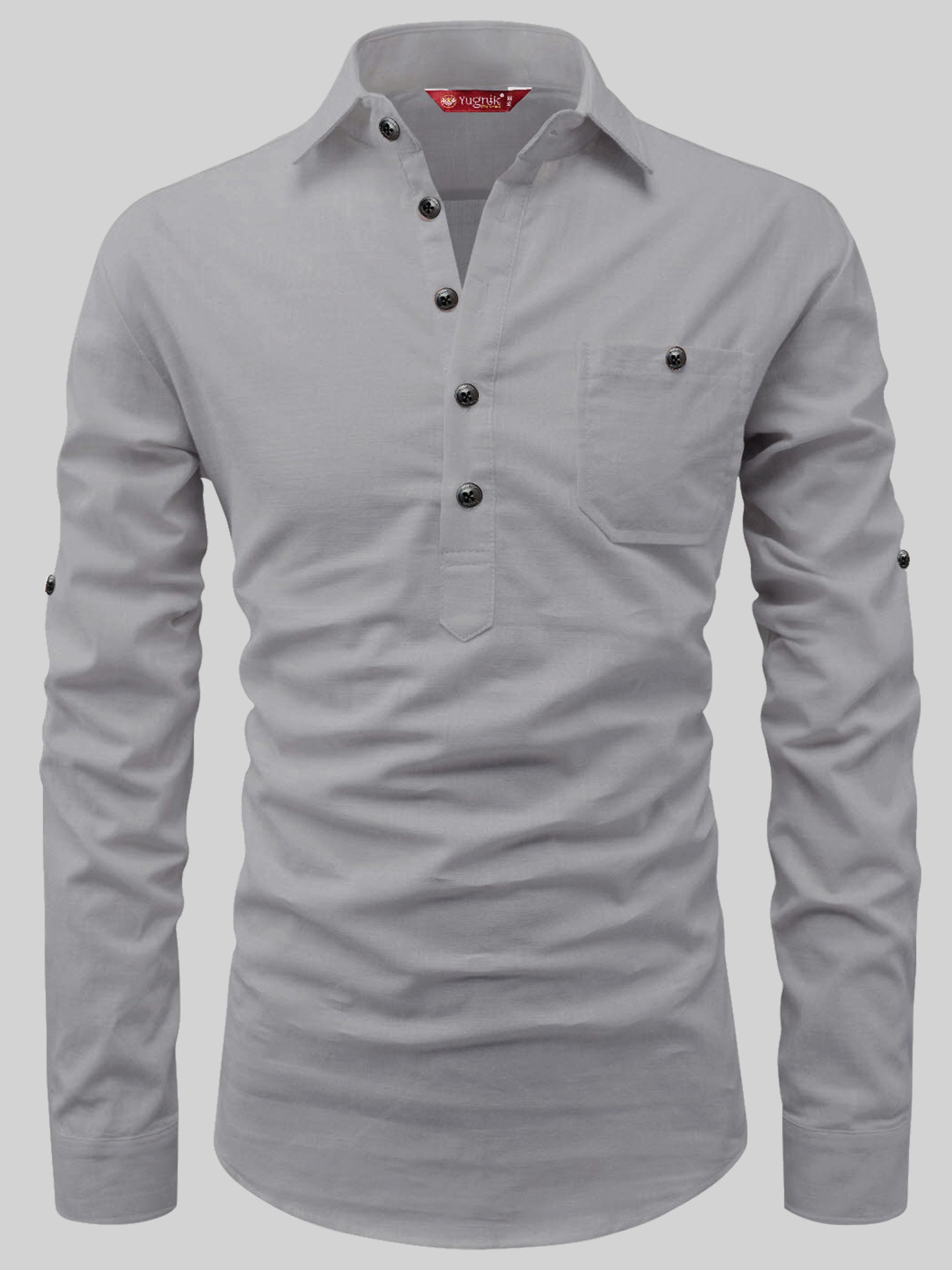FireFish Men's Slim Fit Dark Teal With White Cotton Short Kurta Pack 2