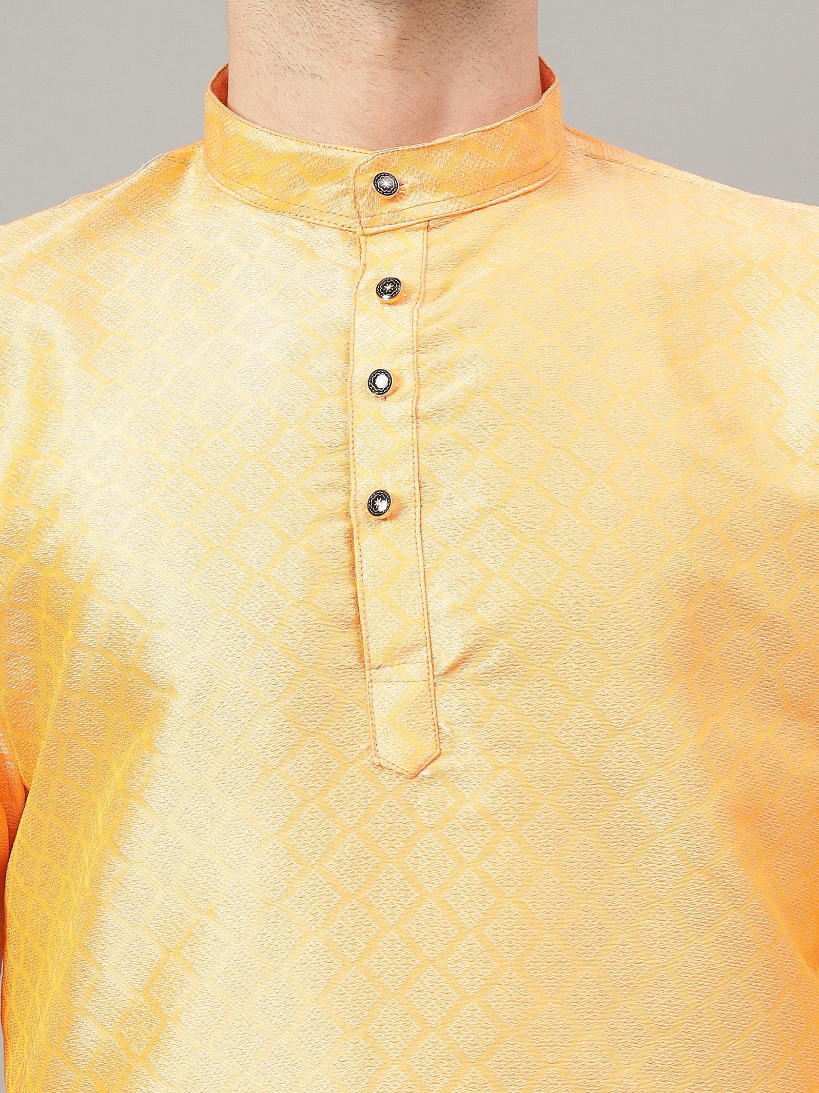 FireFish Brown Geometric Woven Design Straight Jacquard Kurta with Pyjamas Set