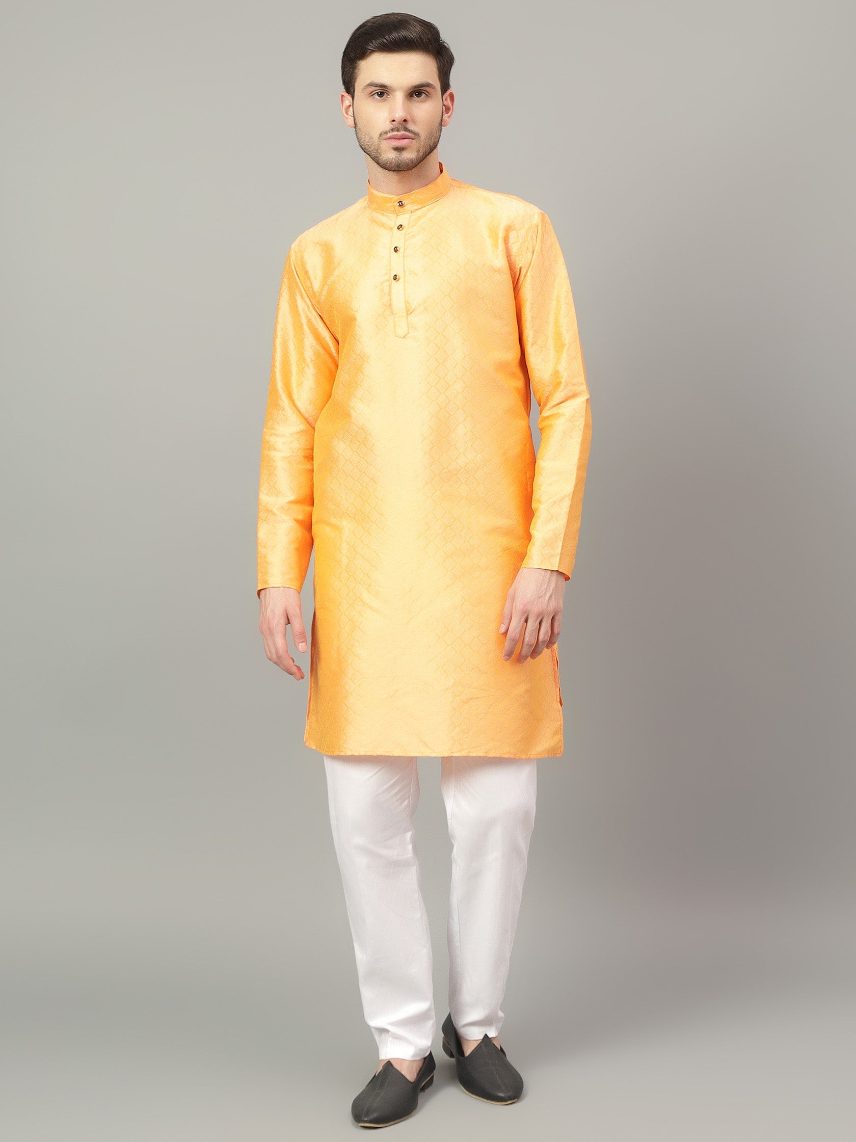 FireFish Brown Geometric Woven Design Straight Jacquard Kurta with Pyjamas Set
