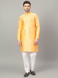 FireFish Brown Geometric Woven Design Straight Jacquard Kurta with Pyjamas Set
