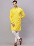 FireFish Men's Pista Chikankari Florist Sequined Long Kurta Set