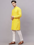 FireFish Men's Pista Chikankari Florist Sequined Long Kurta Set