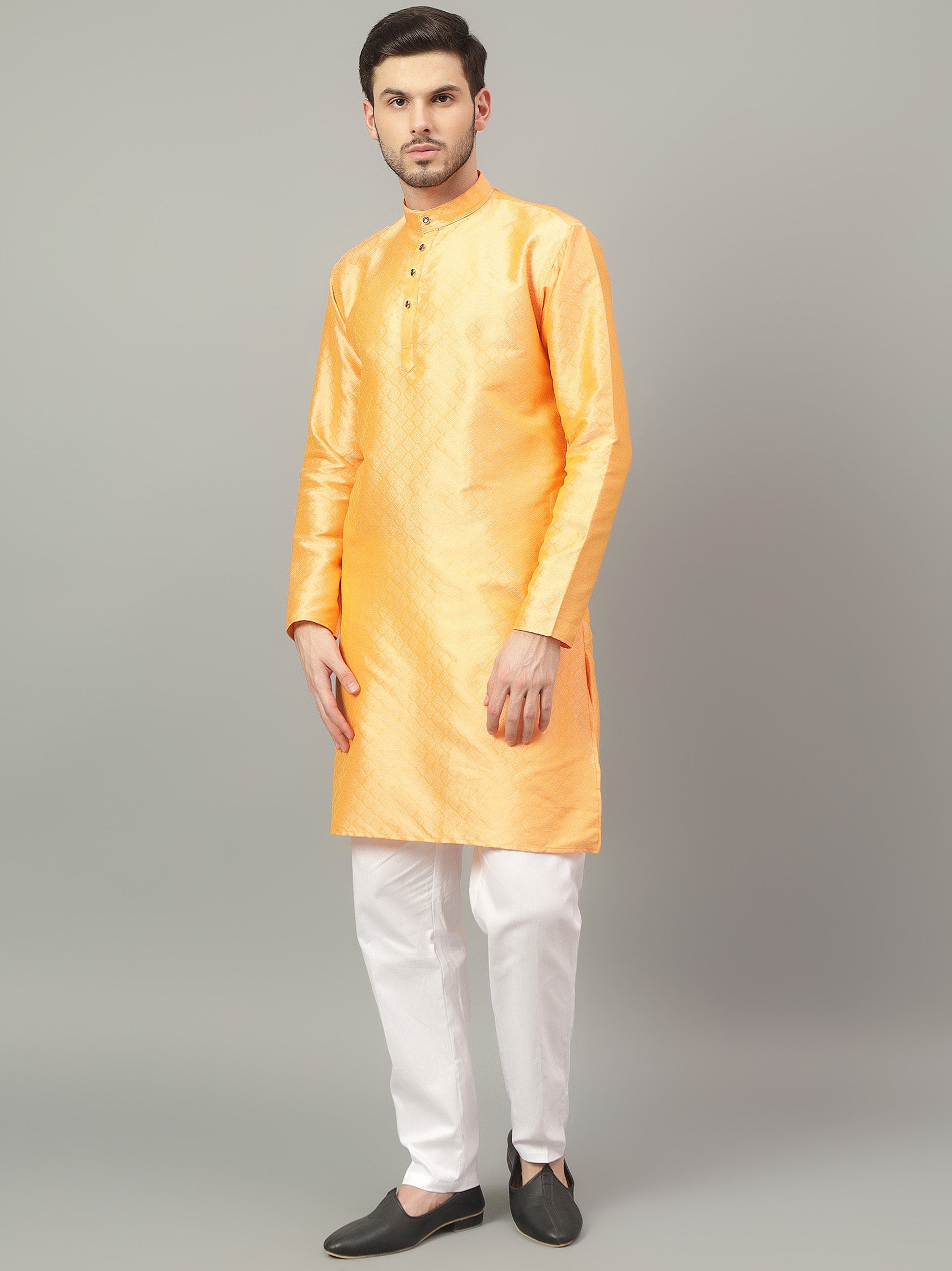 FireFish Brown Geometric Woven Design Straight Jacquard Kurta with Pyjamas Set