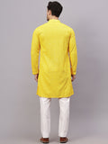 FireFish Men's Pista Chikankari Florist Sequined Long Kurta Set