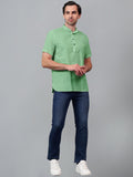 FireFish Men's Slim Fit Beige with White Color Pure Cotton Half Sleeve Short Kurta Pack 2