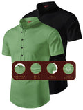 FireFish Men's Slim Fit Beige with Black Color Pure Cotton Half Sleeve Short Kurta Pack 2