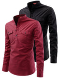 FireFish Men's Slim Fit Double Pocket Beige With Black Cotton Short Kurta Pack 2