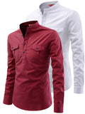 FireFish Men's Slim Fit Double Pocket Beige With White Cotton Short Kurta Pack 2