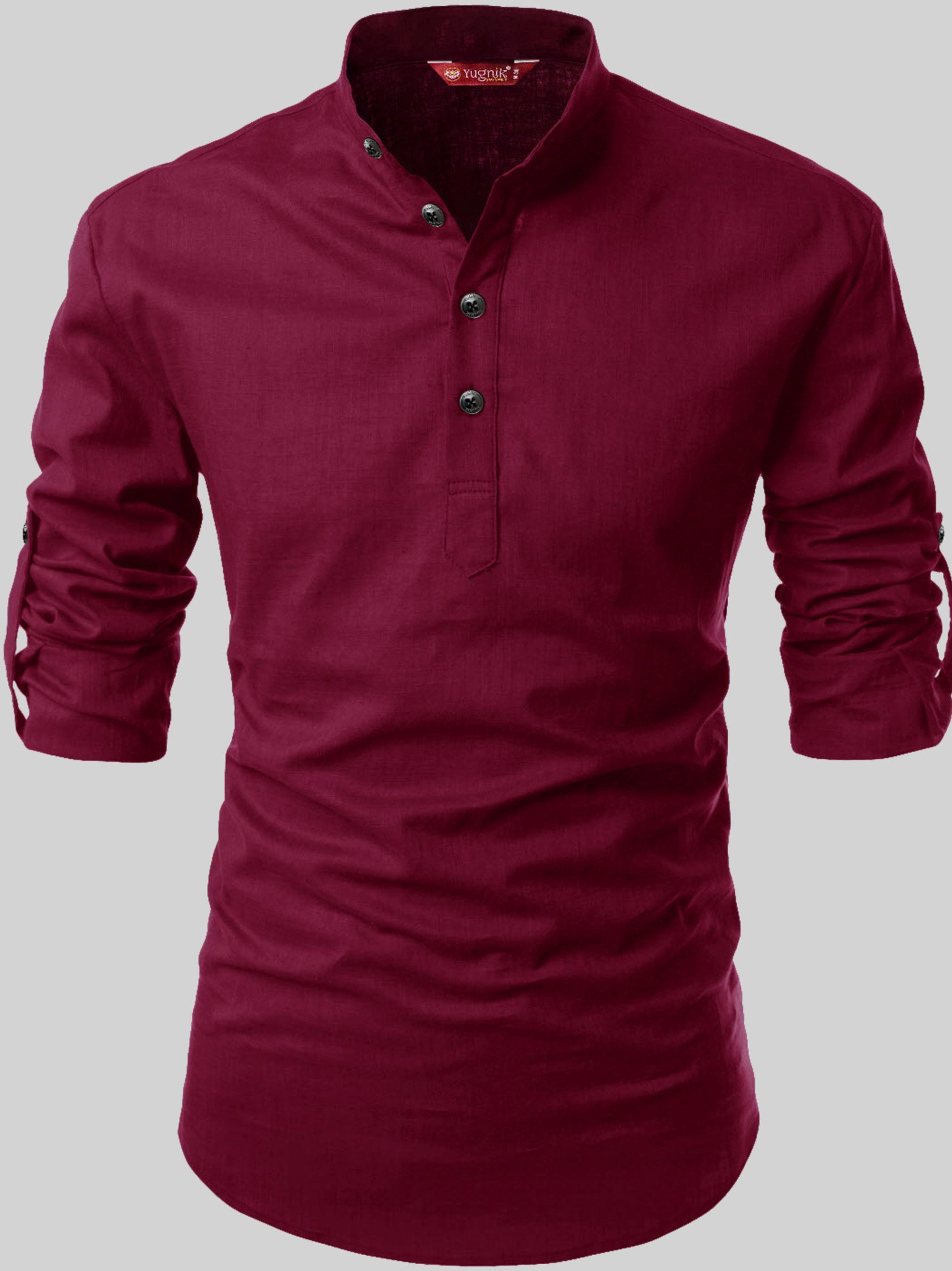 FireFish Men's Slim Fit Full Sleeve Yellow Cotton Short Kurta
