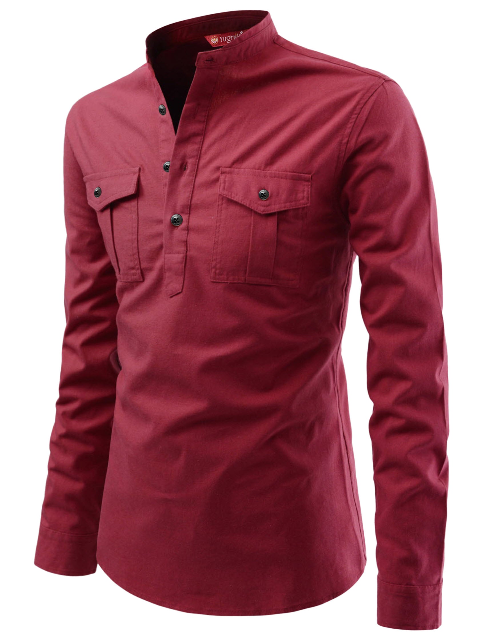 FireFish Men's Slim Fit Double Pocket Beige Color Pure Cotton Short Kurta